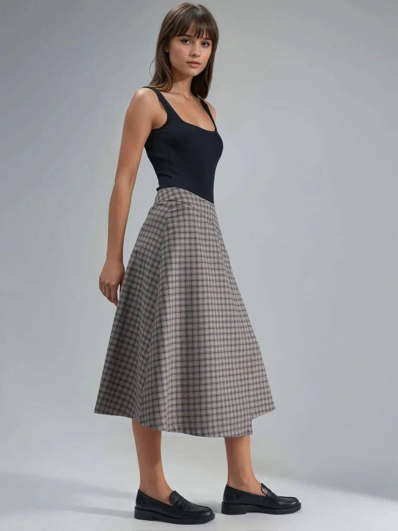 HICCUP High Waist Plaid Midi Skirt